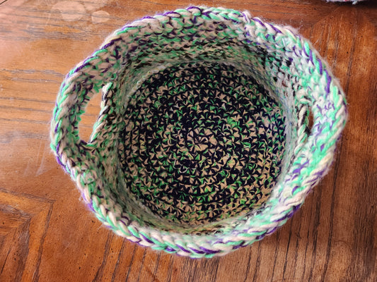 Crochet Basket Green and Purple